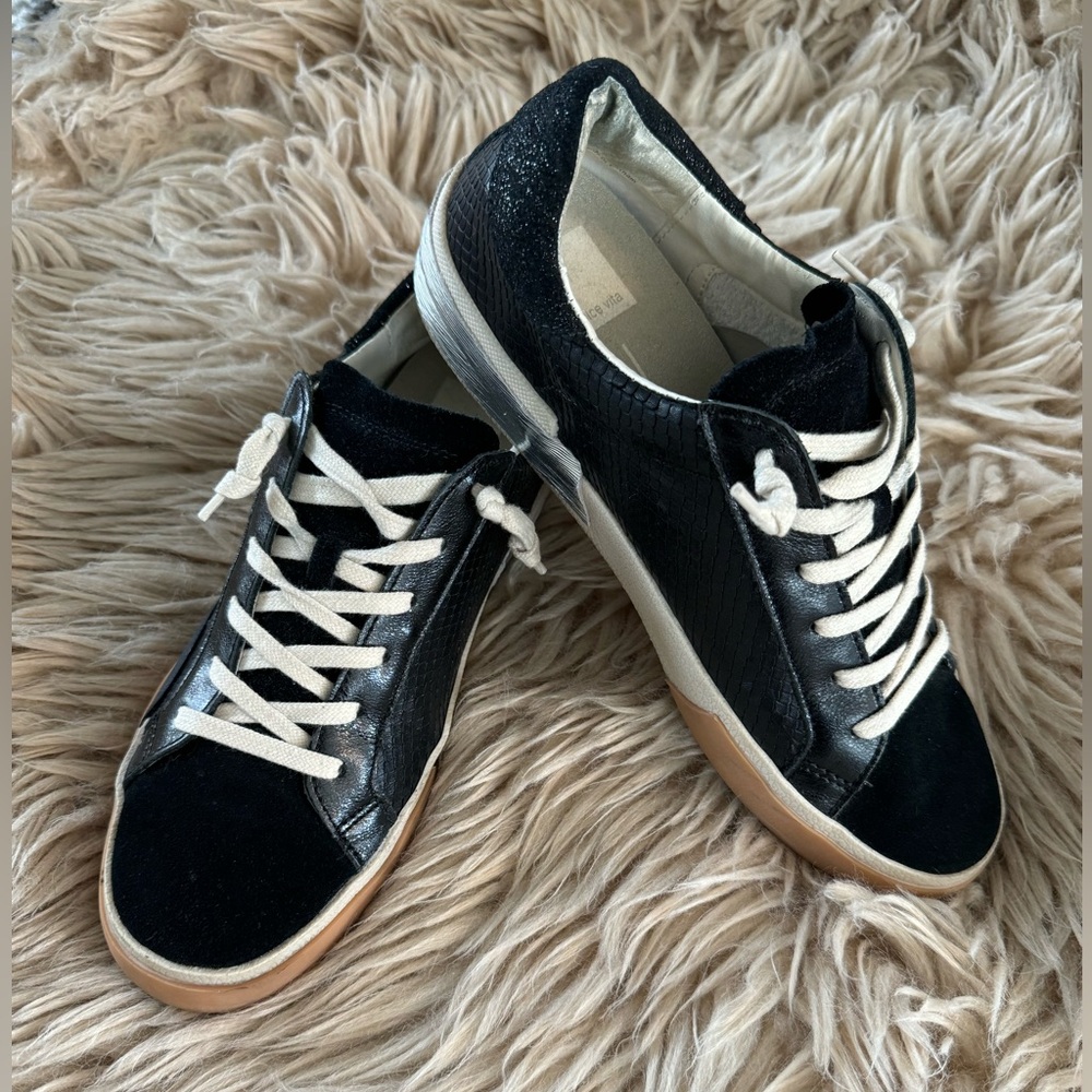 Dolce Vita Black Sneakers with Cream Laces and Gum Sole